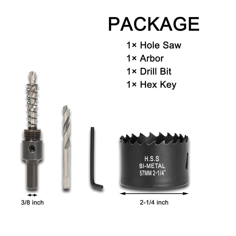 VIKITON 2-1/4 Inch Hole Saw with Arbor for Wood Metal Plastic, 2.25 in Bimetal Hole Cutter, Fast Chip Removal, Smooth Flat Drilling Edge, Lightweight & Portable (Black) - Image 2